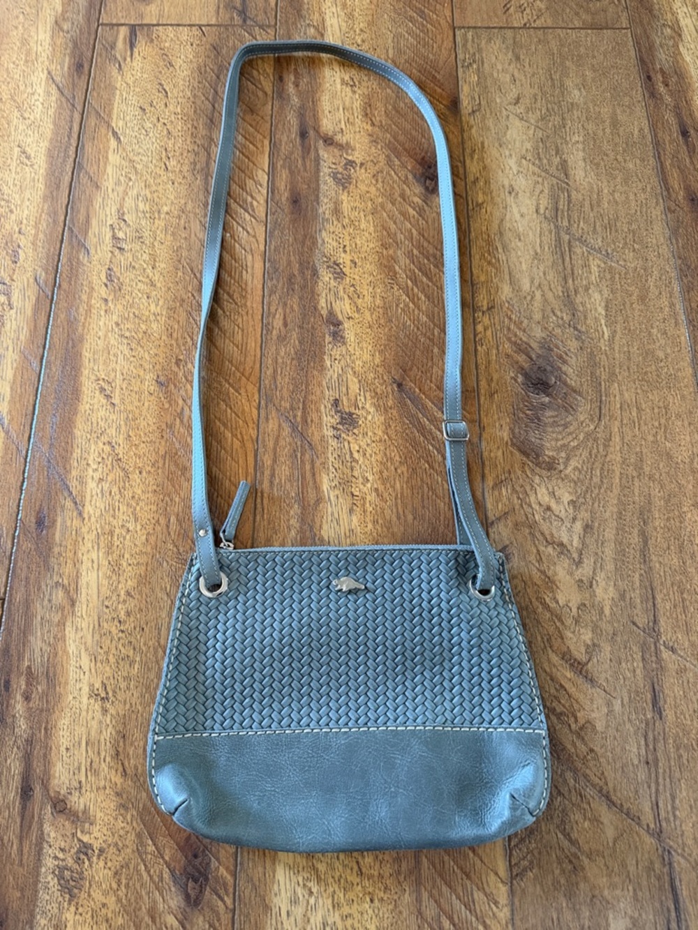 Roots Woven Grey Cross Body Bag Leather